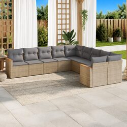 Garden Sofa Set 10 Piece Outdoor Furniture with Cushions Storage Beige
