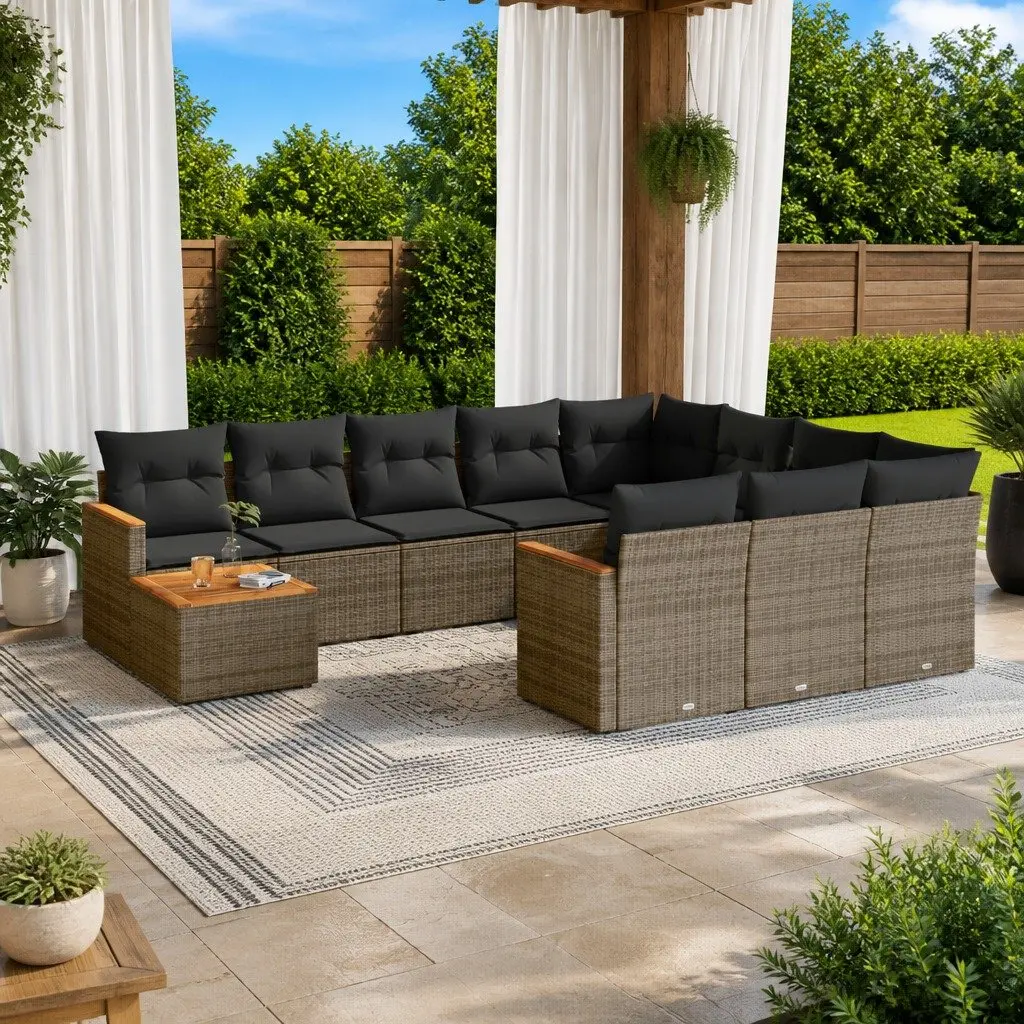 Garden Sofa Set 11 Piece Modular Grey PE Rattan Outdoor Furniture Patio Lounge