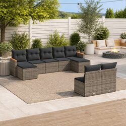 Garden Sofa Set 9 Piece Outdoor Furniture Grey Poly Rattan Modular Patio