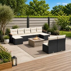 Garden Sofa Set 10 Piece Outdoor Furniture Patio Poly Rattan with Cushions