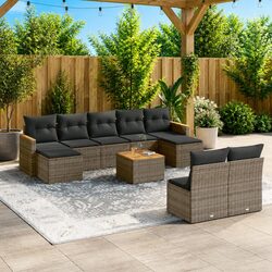 Garden Sofa Set 10 Piece Outdoor Furniture Grey Poly Rattan Patio Lounge