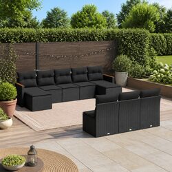 Garden Sofa Set 10 Piece Outdoor Furniture Black Poly Rattan Patio Lounge