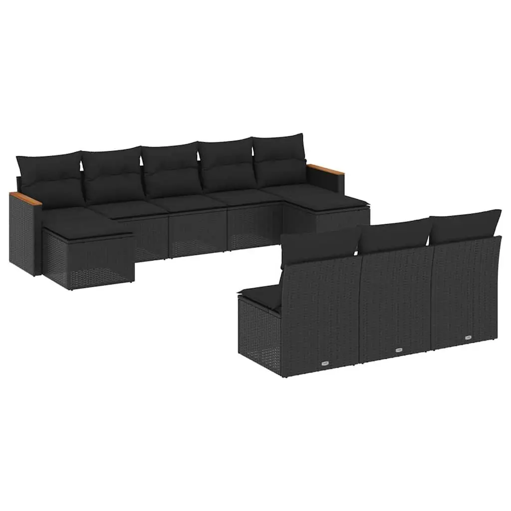 Garden Sofa Set Modular Outdoor Furniture 10 Piece Black Poly Rattan Patio Lounge
