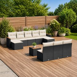 Garden Sofa Set 10 Piece Outdoor Furniture Patio Sectional Black Poly Rattan