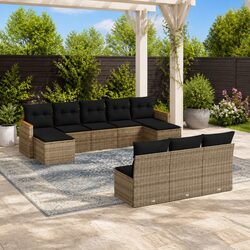Garden Sofa Set 10 Piece Outdoor Furniture Patio Seating Grey Poly Rattan
