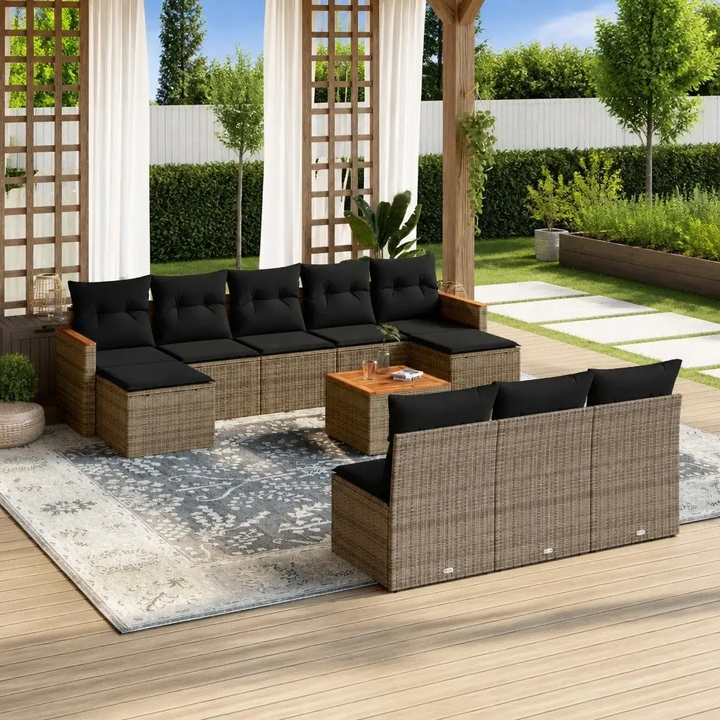 11 Piece Garden Sofa Set with Storage Grey Outdoor Furniture Cushions Patio