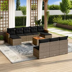 11 Piece Garden Sofa Set with Storage Grey Outdoor Furniture Cushions Patio