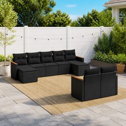 Garden Sofa Set 9 Piece Outdoor Furniture Patio Seating Black Poly Rattan