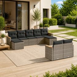 Garden Sofa Set 9 Piece Outdoor Furniture Patio Grey Poly Rattan with Cushions