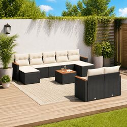 Garden Sofa Set 10 Piece Outdoor Furniture Black Poly Rattan Modular Patio
