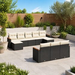 Garden Sofa Set 10 Piece Outdoor Furniture Patio Rattan Sectional Black Cushions