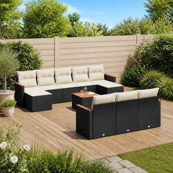 Garden Sofa Set 11 Piece Outdoor Furniture Black Poly Rattan Patio Sectional
