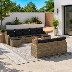 Garden Sofa Set 11 Piece Outdoor Furniture Patio Grey Poly Rattan with Cushions