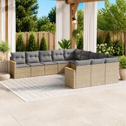 Garden Sofa Set 11 Piece Outdoor Furniture Beige Poly Rattan Modular Patio