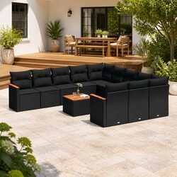 Garden Sofa Set 12 Piece Outdoor Furniture Patio Black Poly Rattan Modular