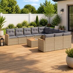 Garden Sofa Set 12 Piece Outdoor Furniture Beige Poly Rattan Modular Patio