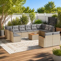 Garden Sofa Set 13 Piece Outdoor Furniture Patio Beige Poly Rattan with