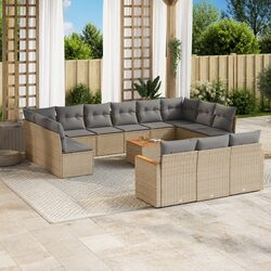 Garden Sofa Set 14 Piece Outdoor Furniture Beige Poly Rattan Patio Seating