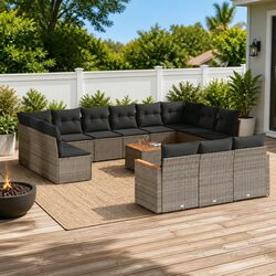 Garden Sofa Set 14 Piece Outdoor Furniture Patio Lounge Grey Poly Rattan Modular