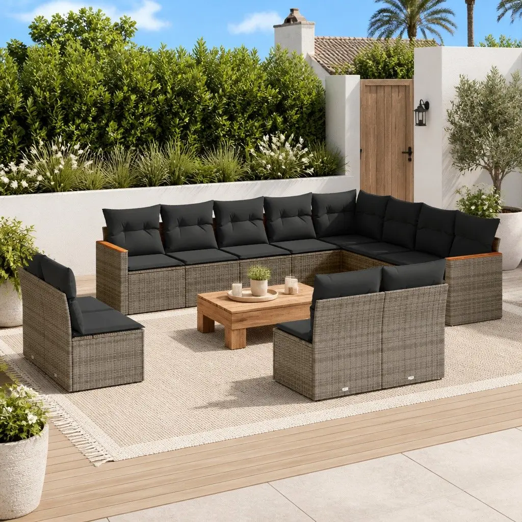 Garden Sofa Set 12 Piece Outdoor Furniture Grey Poly Rattan Modular Lounge Patio