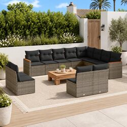 Garden Sofa Set 12 Piece Outdoor Furniture Grey Poly Rattan Modular Lounge Patio