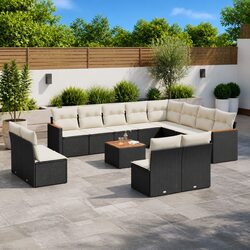 Garden Sofa Set 13 Piece Outdoor Furniture Black Poly Rattan Modular Patio