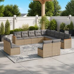 Garden Sofa Set 13 Piece Outdoor Furniture Beige Poly Rattan Patio Sectional