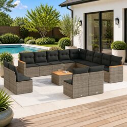 Garden Sofa Set 14 Piece Outdoor Furniture Patio Grey Poly Rattan Modular