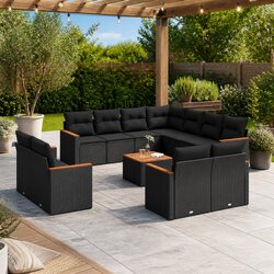 Garden Sofa Set 12 Piece Outdoor Furniture Black Poly Rattan Modular Patio