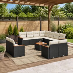 Garden Sofa Set 12 Piece Outdoor Patio Furniture Black Poly Rattan Modular