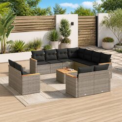 Garden Sofa Set 12 Piece Outdoor Furniture Grey Poly Rattan Patio Lounge with