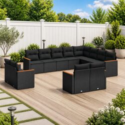 Garden Sofa Set 12 Piece Outdoor Furniture Patio Seating Black Poly Rattan