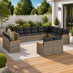 Garden Sofa Set 12 Piece Outdoor Furniture Grey Poly Rattan Modular Patio