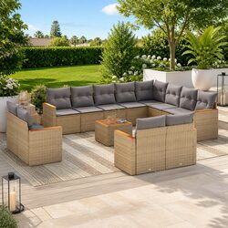 Outdoor Garden Sofa Set 13 Piece Modular Lounge Patio Furniture Beige Poly