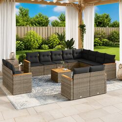Garden Sofa Set 13 Piece Outdoor Furniture Grey Poly Rattan Patio Lounge with