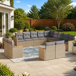 Garden Sofa Set 13 Piece Outdoor Furniture Patio Seating Beige Cushions Modular