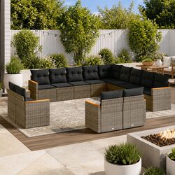 Garden Sofa Set 13 Piece Outdoor Furniture Grey Poly Rattan Modular Patio