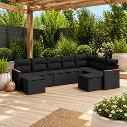 Garden Sofa Set 9 Piece Outdoor Furniture Patio Rattan Modular Black with