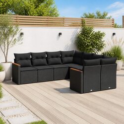8 Piece Garden Sofa Set with Cushions Storage Black Outdoor Furniture Patio