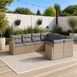 Garden Sofa Set 8 Piece Outdoor Furniture Patio Beige Poly Rattan Modular Lounge