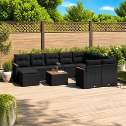 Garden Sofa Set 11 Piece Outdoor Furniture Patio Lounge Black Poly Rattan