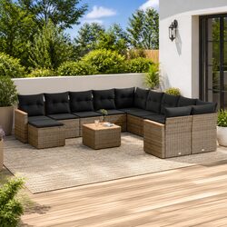 Garden Sofa Set 12 Piece Outdoor Furniture Grey Poly Rattan Modular Patio