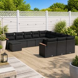 Garden Sofa Set 12 Piece Outdoor Furniture Patio Black Poly Rattan Modular