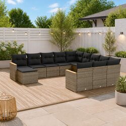 Garden Sofa Set 12 Piece Outdoor Patio Furniture Grey Poly Rattan Modular