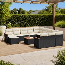 Outdoor Garden Sofa Set 13 Piece Black Poly Rattan Patio Furniture with