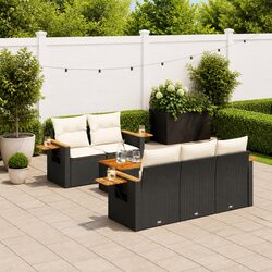 Garden Sofa Set 6 Piece Outdoor Furniture Black Poly Rattan Modular Patio
