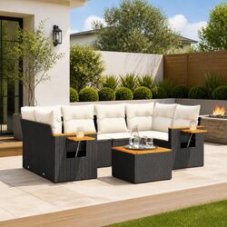 Garden Sofa Set 7 Piece Outdoor Furniture Patio Seating Black Poly Rattan