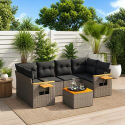 Garden Sofa Set 7 Piece Grey Poly Rattan Outdoor Furniture Patio Modular Seating