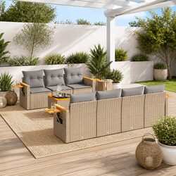 Garden Sofa Set 8 Piece Outdoor Furniture Patio Beige Poly Rattan with Cushions