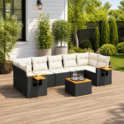 Garden Sofa Set 8 Piece Outdoor Furniture Black Poly Rattan Modular Patio Lounge